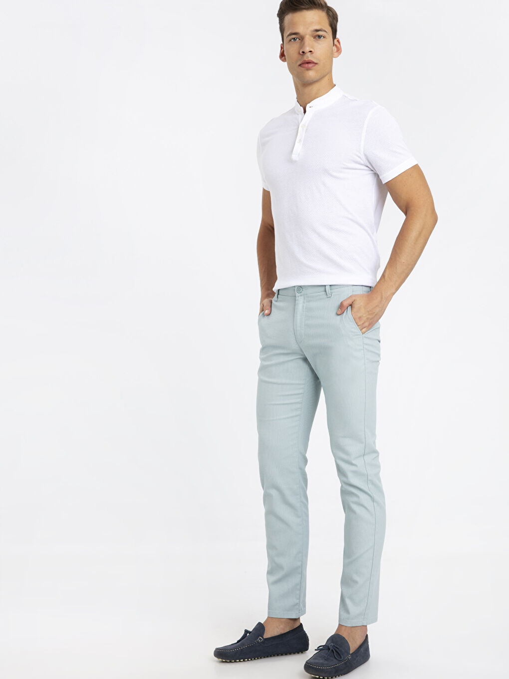 Mavi Slim Fit Dokulu Erkek Pantolon