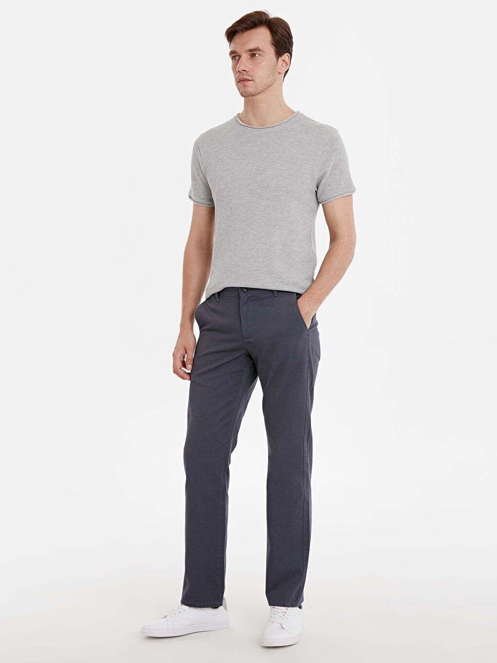 Antrasit Geniş Kalıp Gabardin Erkek Chino Pantolon