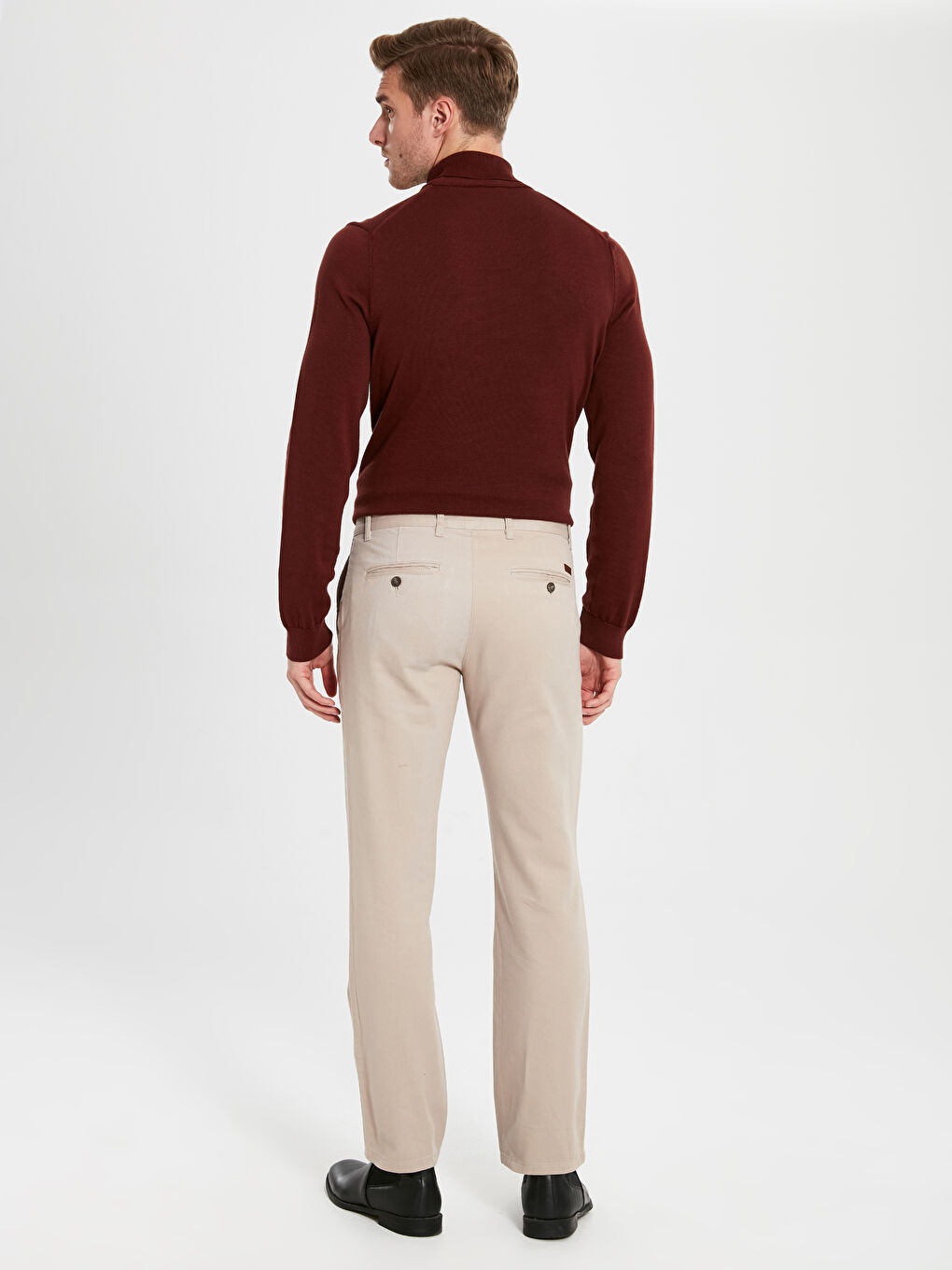 Bej Geniş Kalıp Gabardin Erkek Chino Pantolon-2