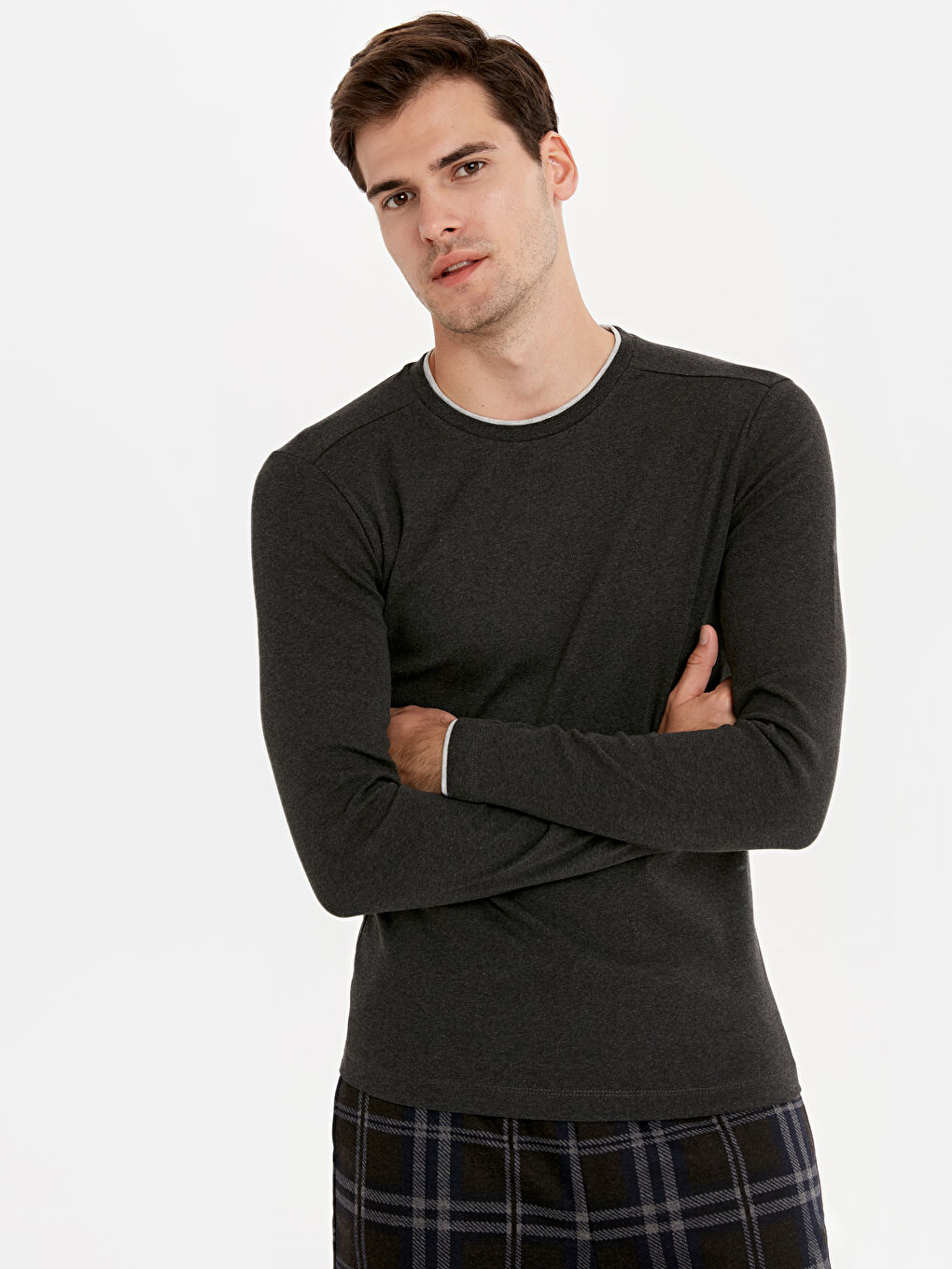 Antrasit Standart Kalıp Erkek Pijama Üst-1