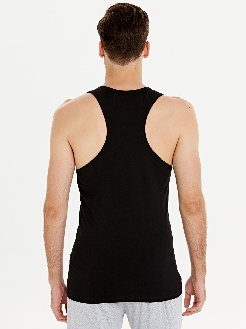 Siyah Bisiklet Yaka Penye Erkek Atlet-2