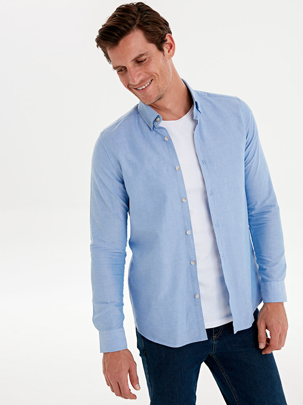 ерлерге арналған ұзын жеңді оксфорд жейде-1