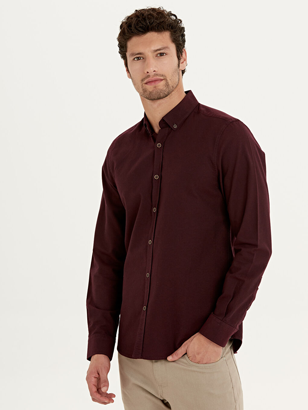 Мужчины Бордовый Рубашка-1