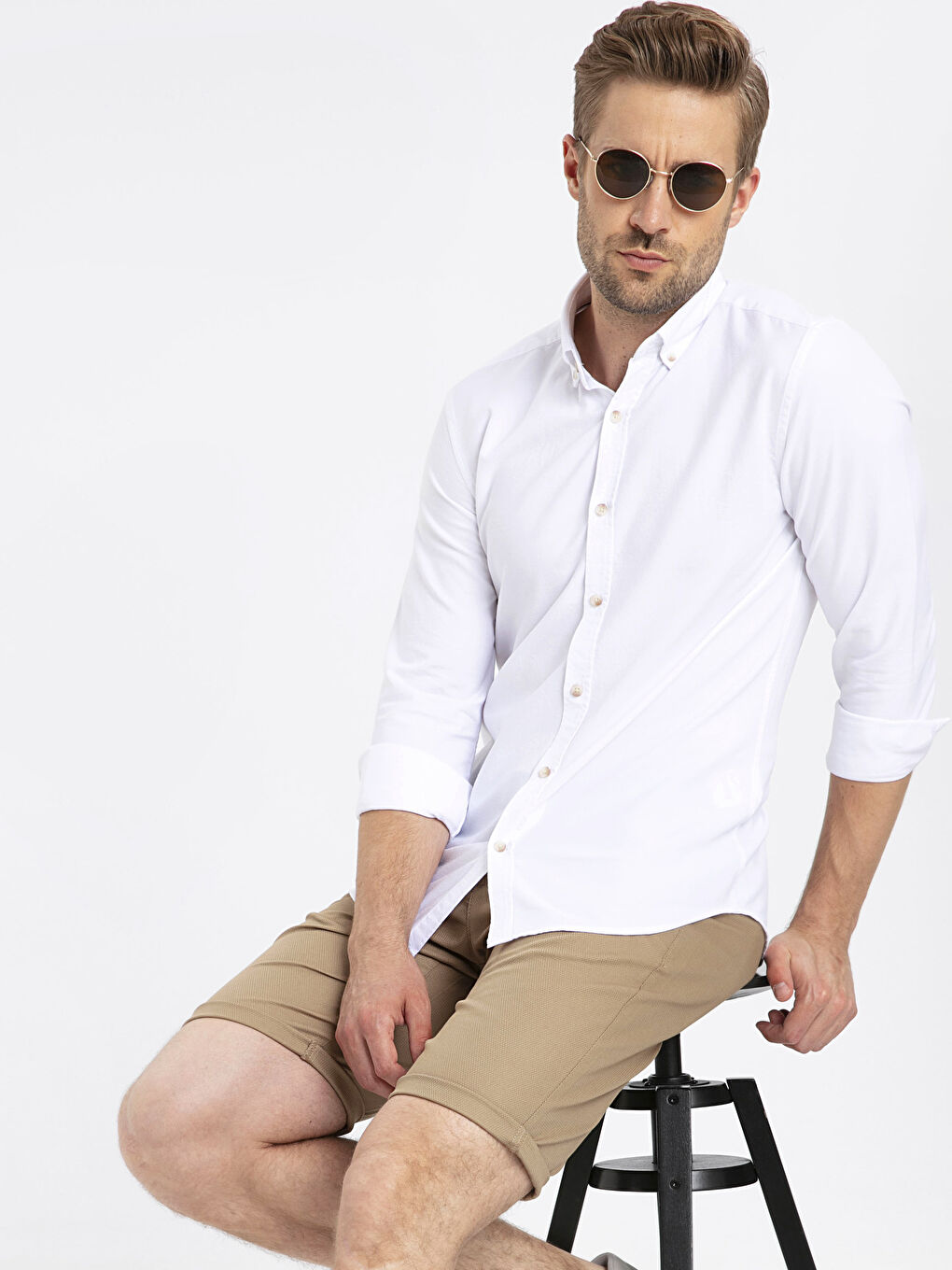 Beyaz Slim Fit Uzun Kollu Oxford Erkek Gömlek-1