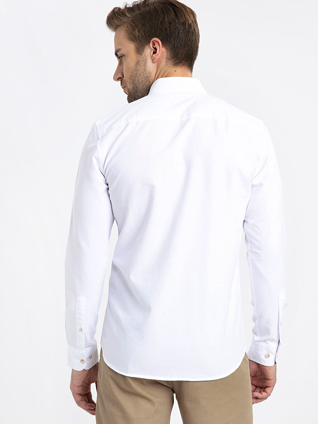 Beyaz Slim Fit Uzun Kollu Oxford Erkek Gömlek-2