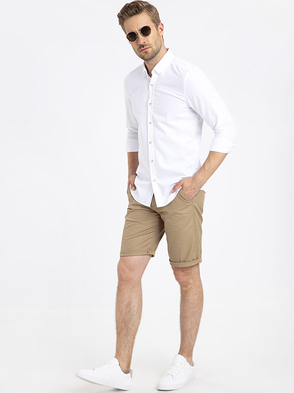 Beyaz Slim Fit Uzun Kollu Oxford Erkek Gömlek-3