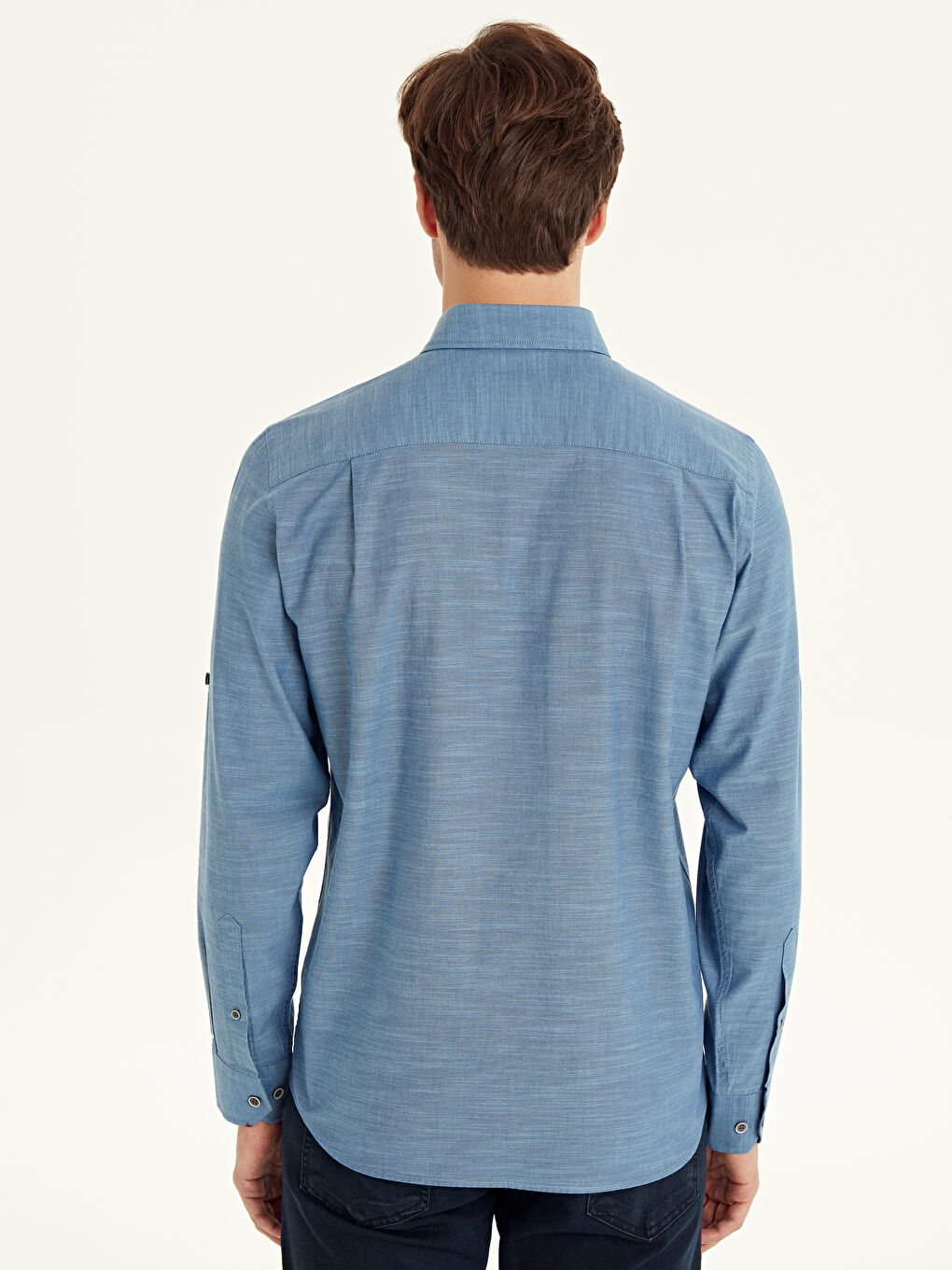 Lacivert Regular Fit Uzun Kollu Poplin Gömlek-2