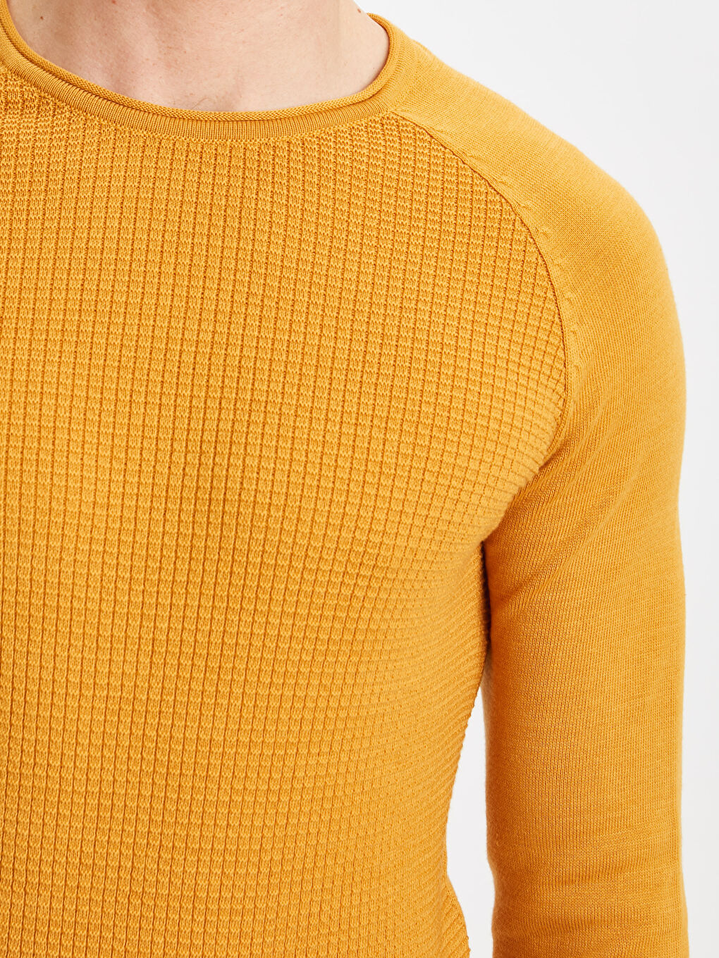 Sarı Bisiklet Yaka Uzun Kollu İnce Erkek Triko Kazak-3