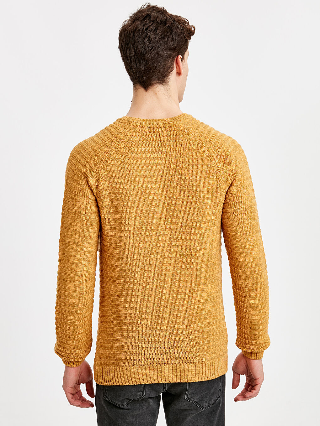 Sarı Bisiklet Yaka Erkek Triko Kazak-3