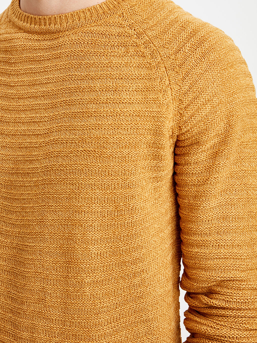 Sarı Bisiklet Yaka Erkek Triko Kazak-5