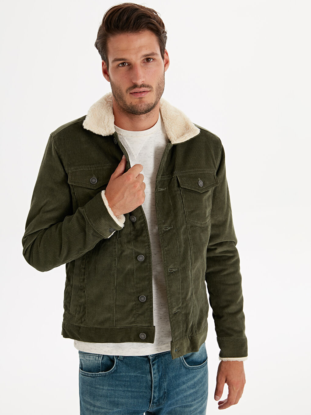 Haki Dik Yaka Erkek Kaban-1