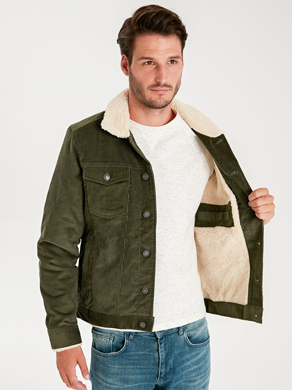 Haki Dik Yaka Erkek Kaban-2