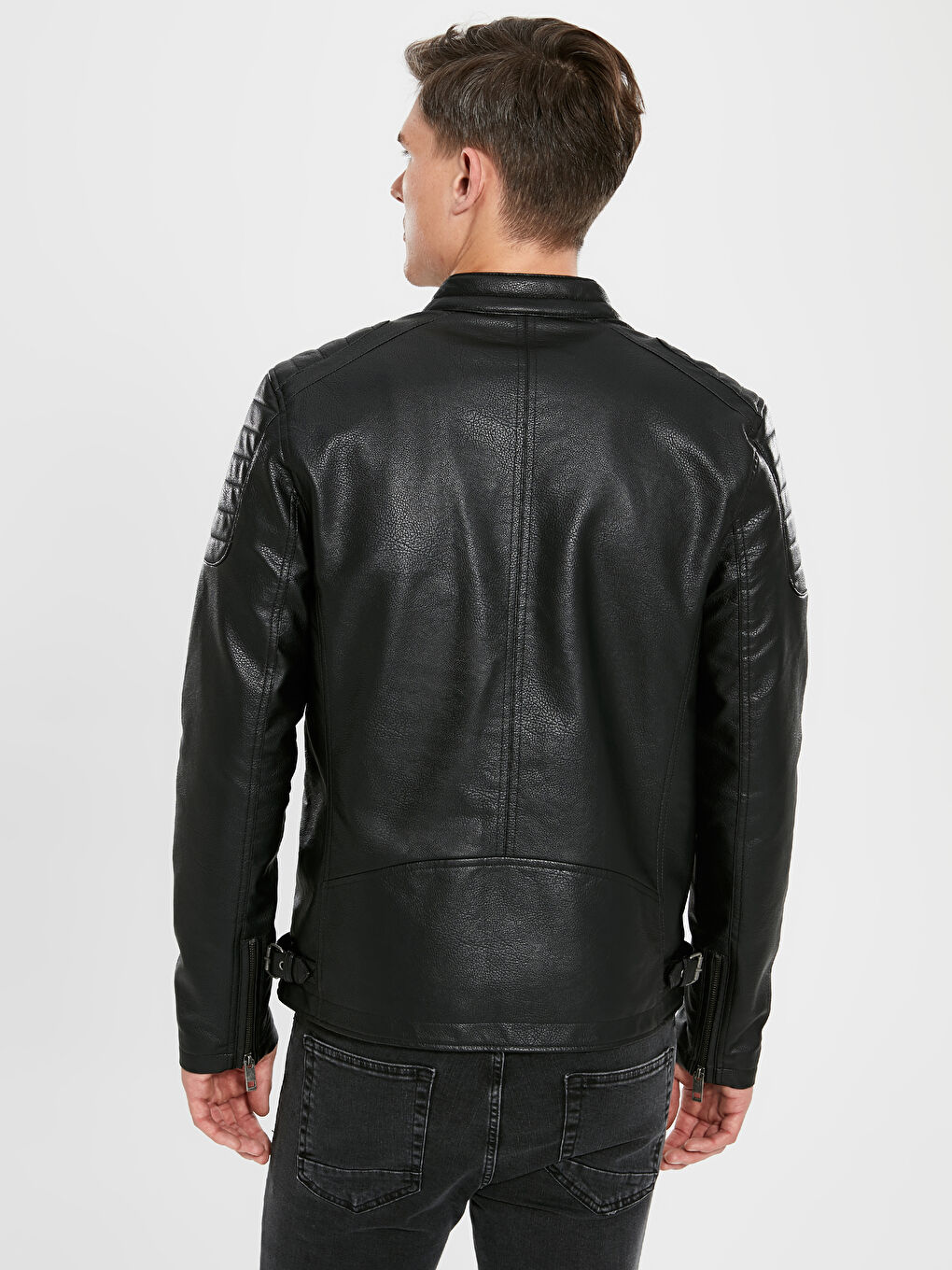 Siyah Erkek Deri Görünümlü Mont-6