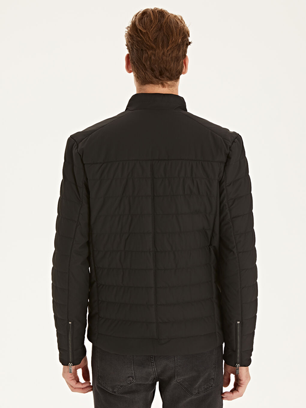 Siyah Sıyah Deri Görünümlü Mont-4