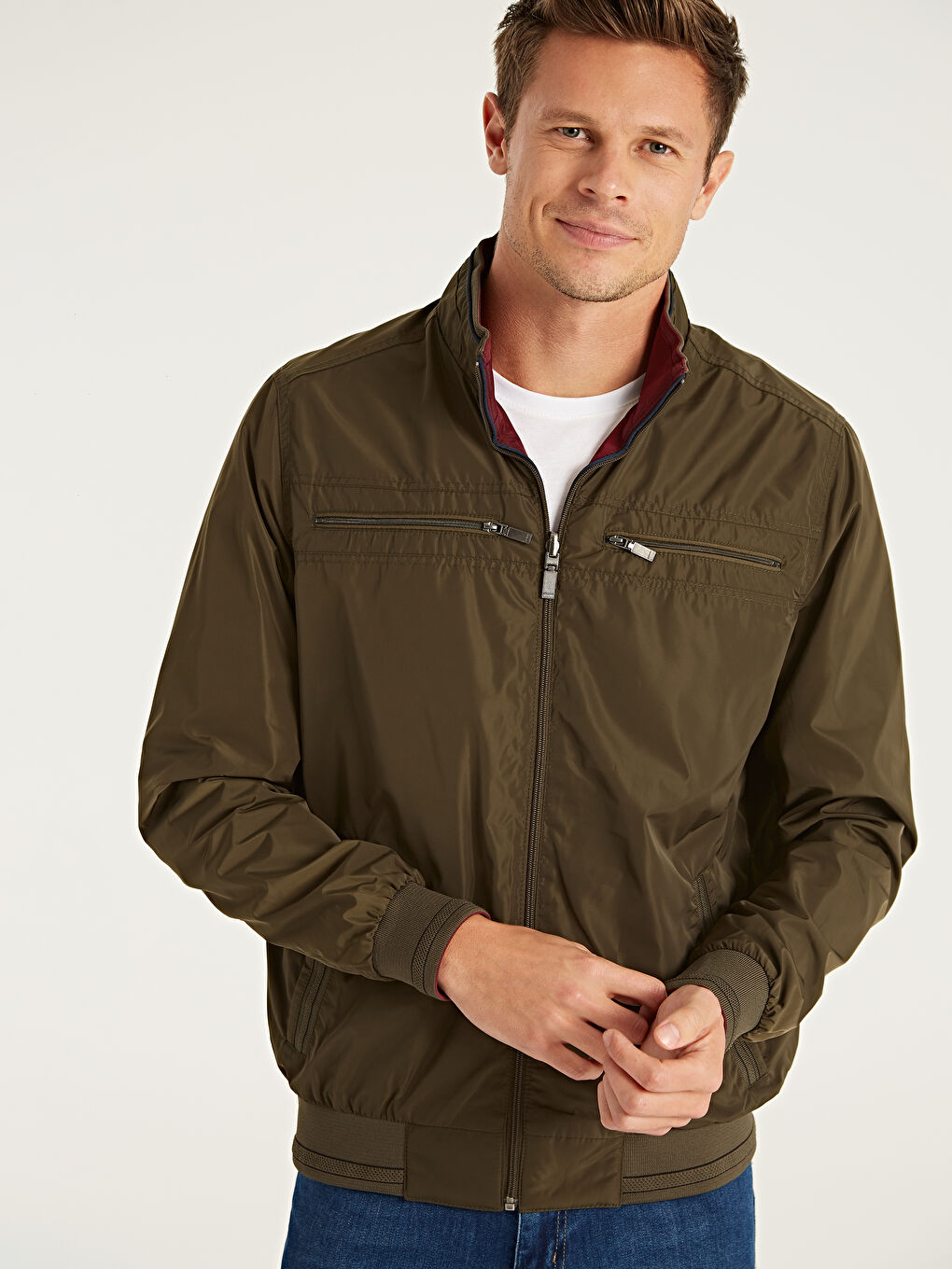 Haki Dik Yaka Erkek Mont-1