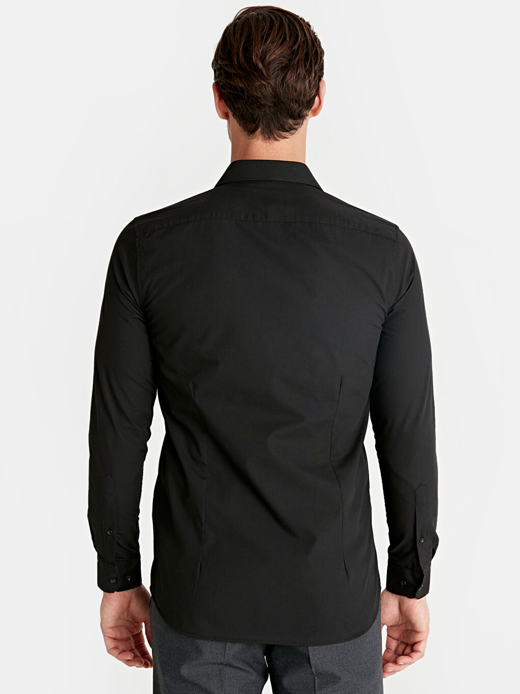Siyah Slim Fit Uzun Kollu Erkek Gömlek-2