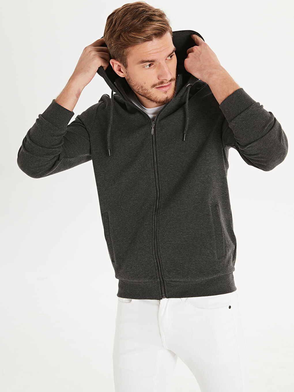Relaxed Fit Hooded Men's Sports Cardigan-1