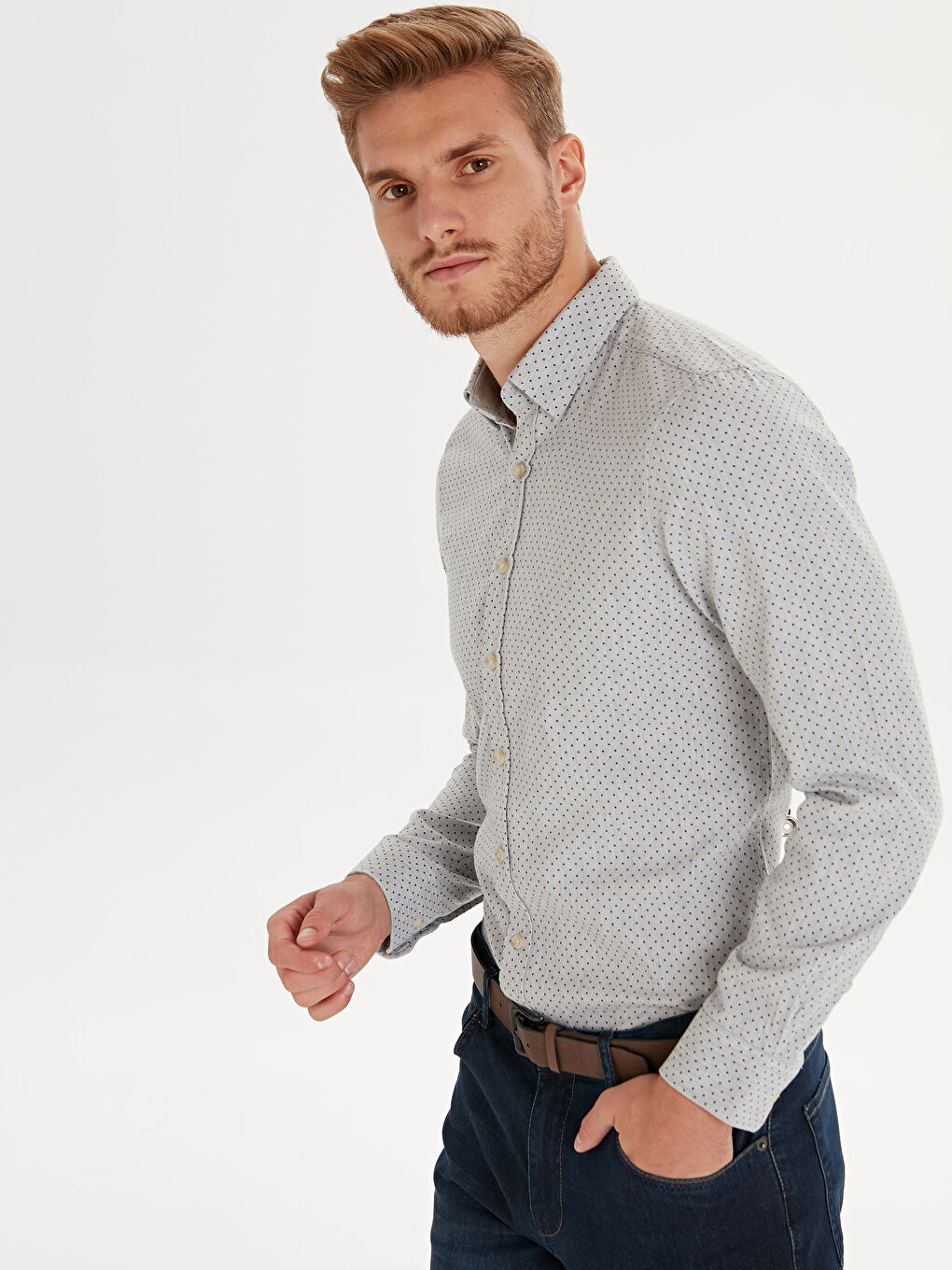 ерлерге арналған тар пішім ұзын жең жейде-2