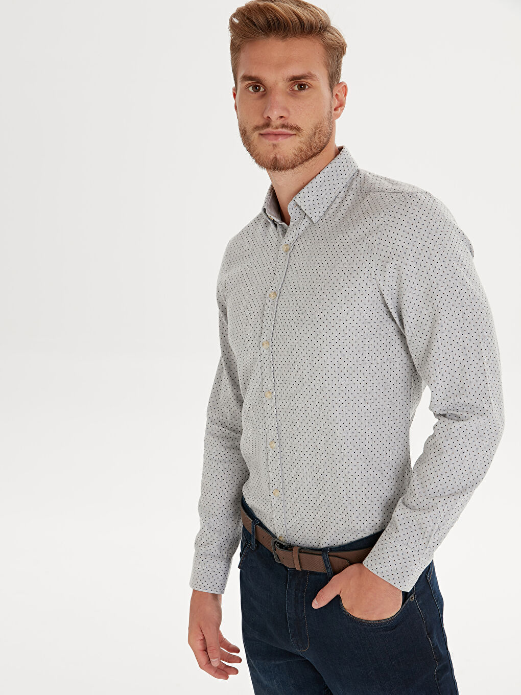 ерлерге арналған тар пішім ұзын жең жейде-3