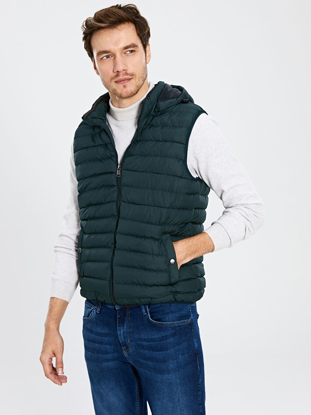 Haki Dik Yaka Erkek Yelek