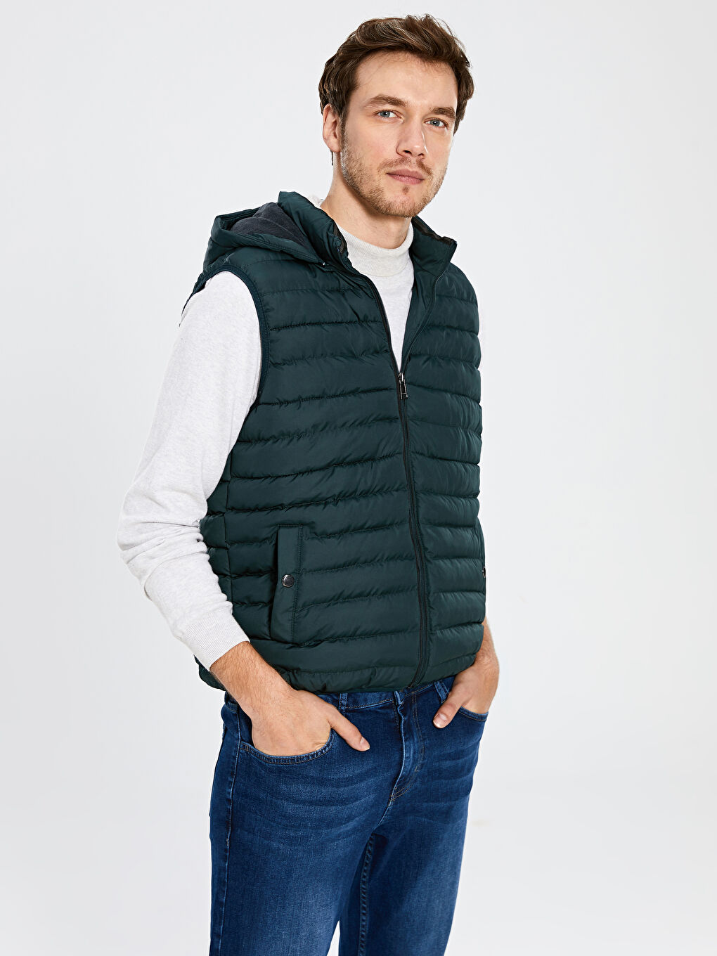 Haki Dik Yaka Erkek Yelek-1