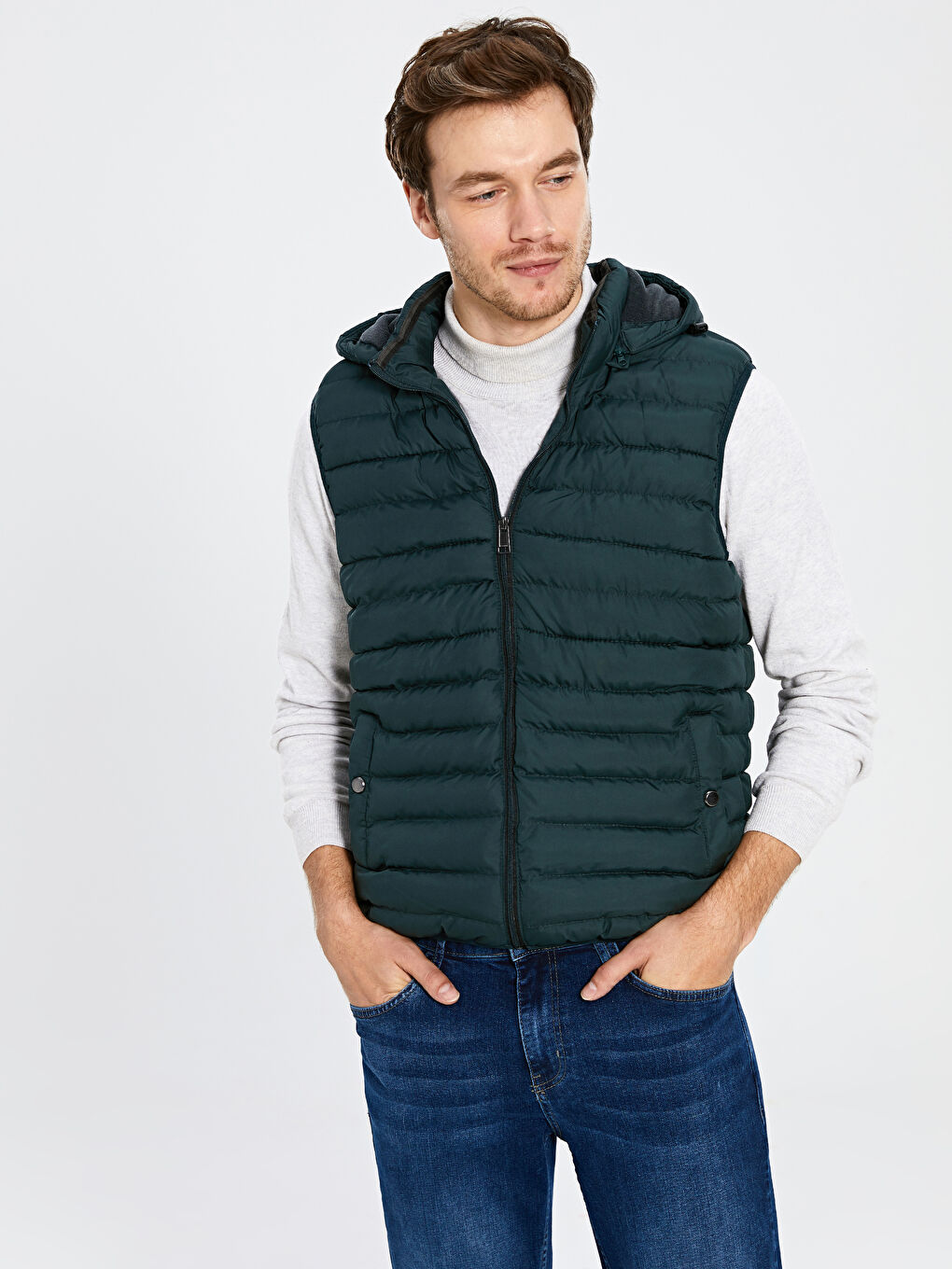 Haki Dik Yaka Erkek Yelek-2