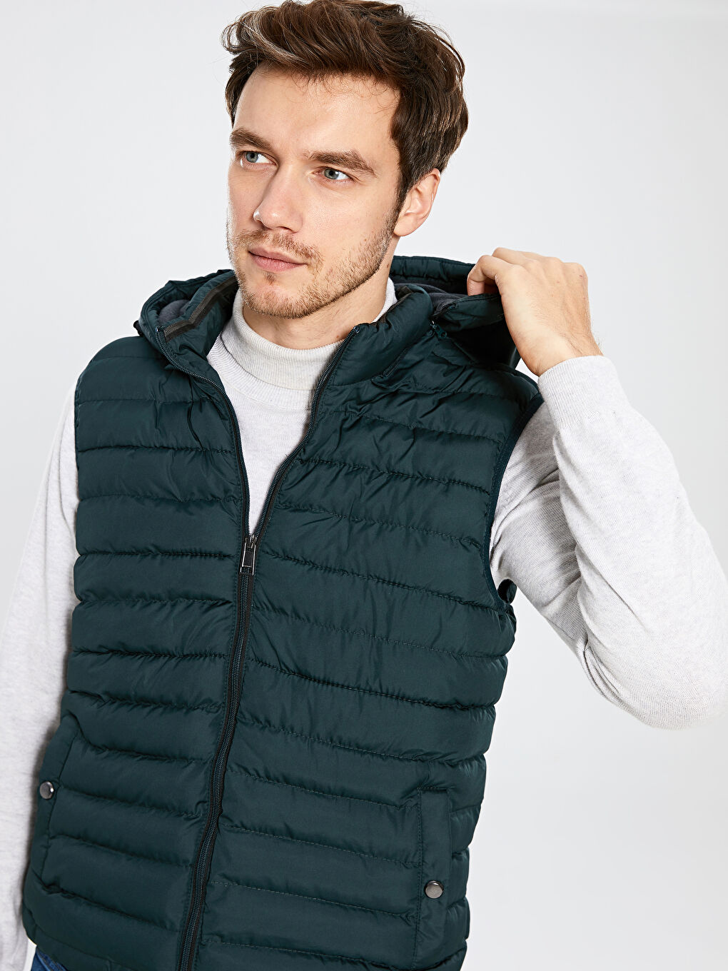 Haki Dik Yaka Erkek Yelek-3