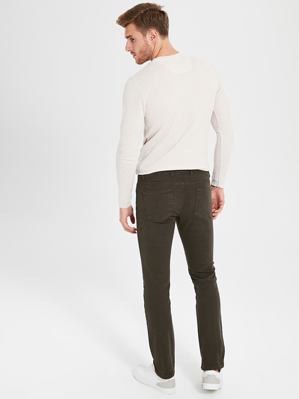 Haki Dar Kalıp Gabardin Erkek Chino Pantolon-2