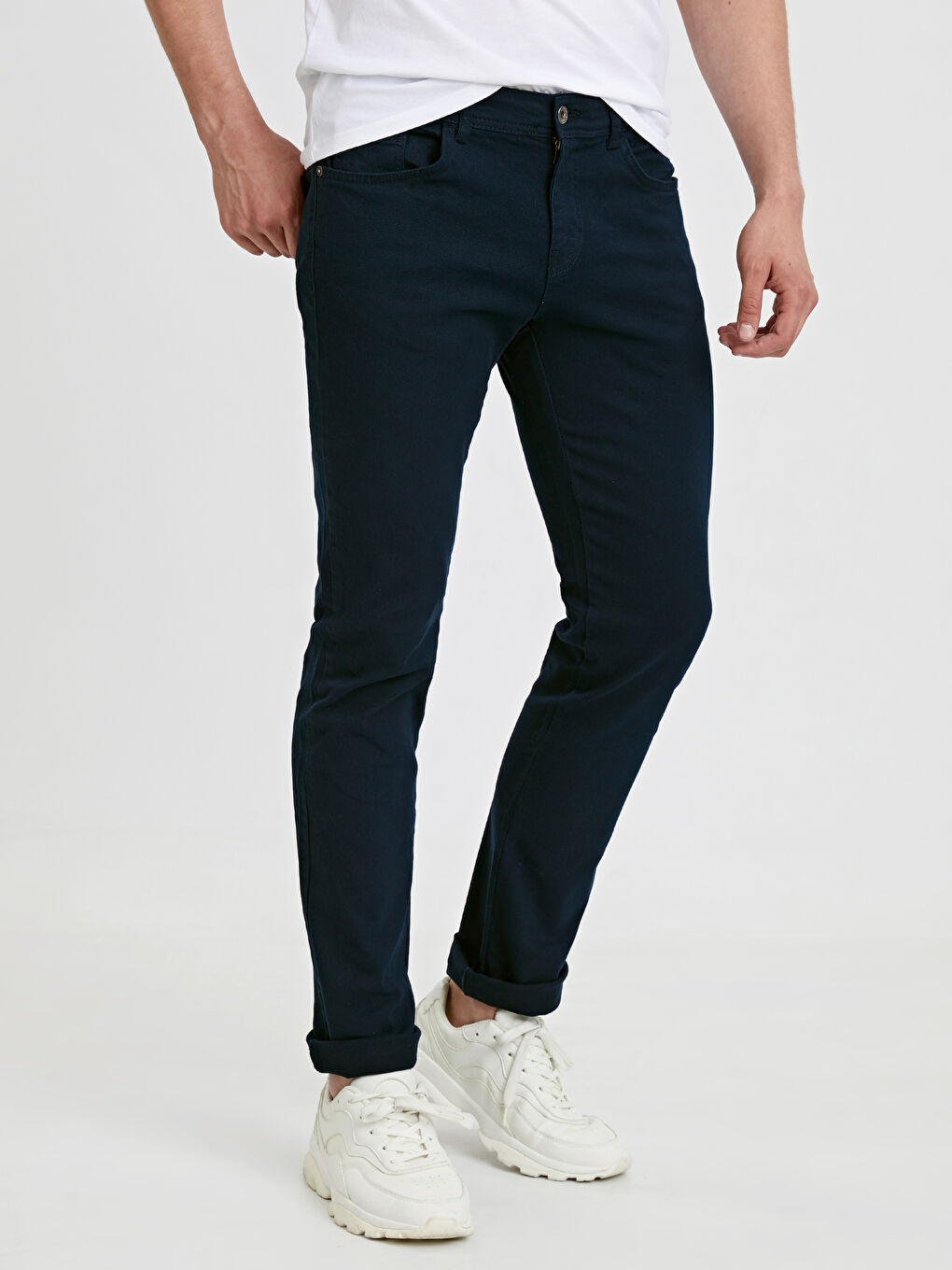 Lacivert Dar Kalıp Gabardin Erkek Chino Pantolon-1