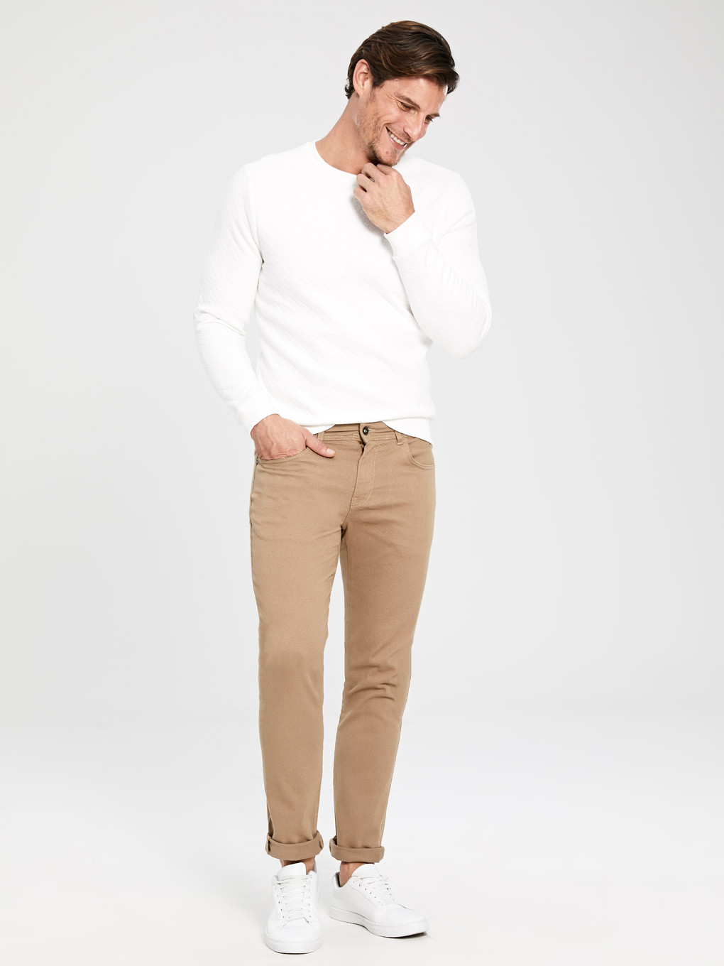 Bej Dar Kalıp Gabardin Erkek Chino Pantolon