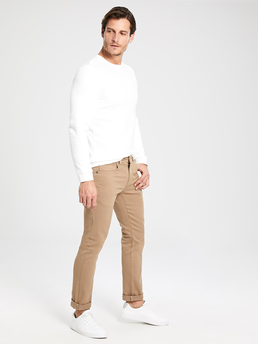Bej Dar Kalıp Gabardin Erkek Chino Pantolon-1