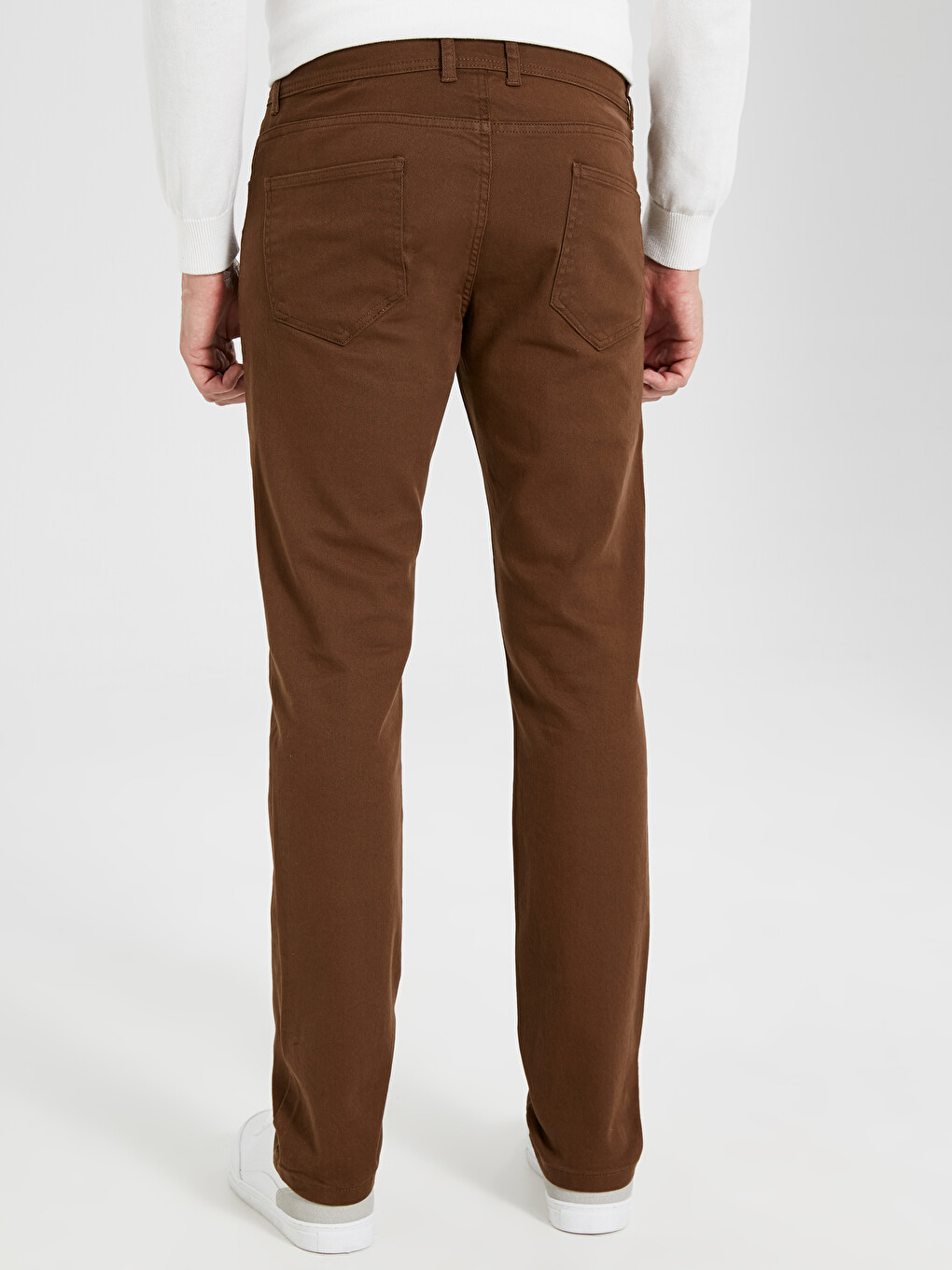 Kahverengi Dar Kalıp Gabardin Erkek Chino Pantolon-2