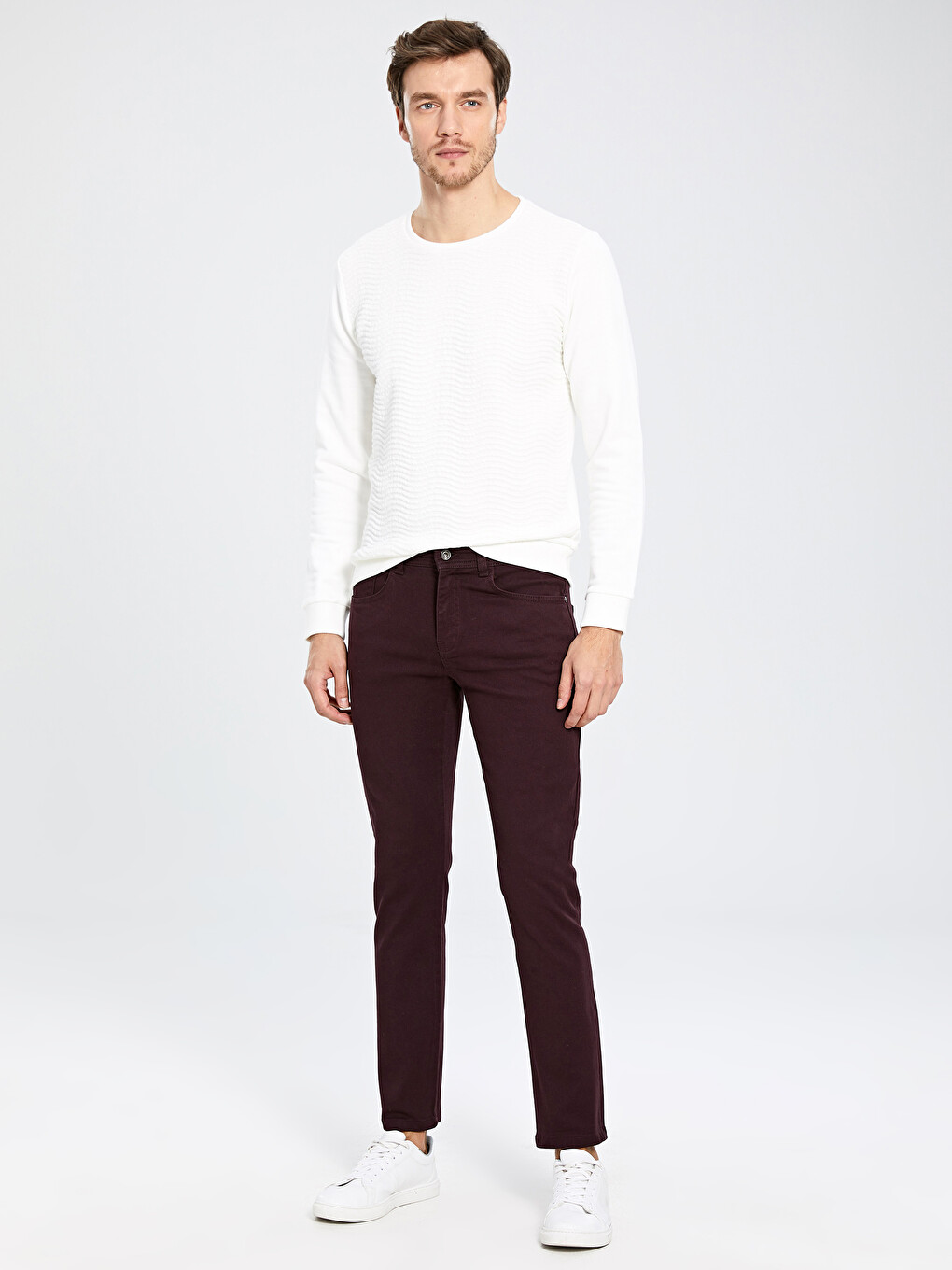 Mürdüm Dar Kalıp Gabardin Erkek Chino Pantolon
