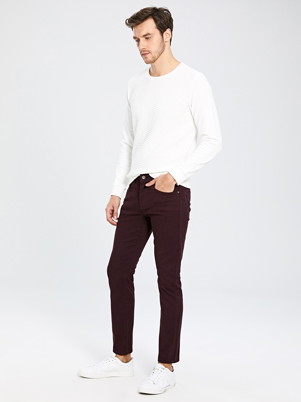 Mürdüm Dar Kalıp Gabardin Erkek Chino Pantolon-1