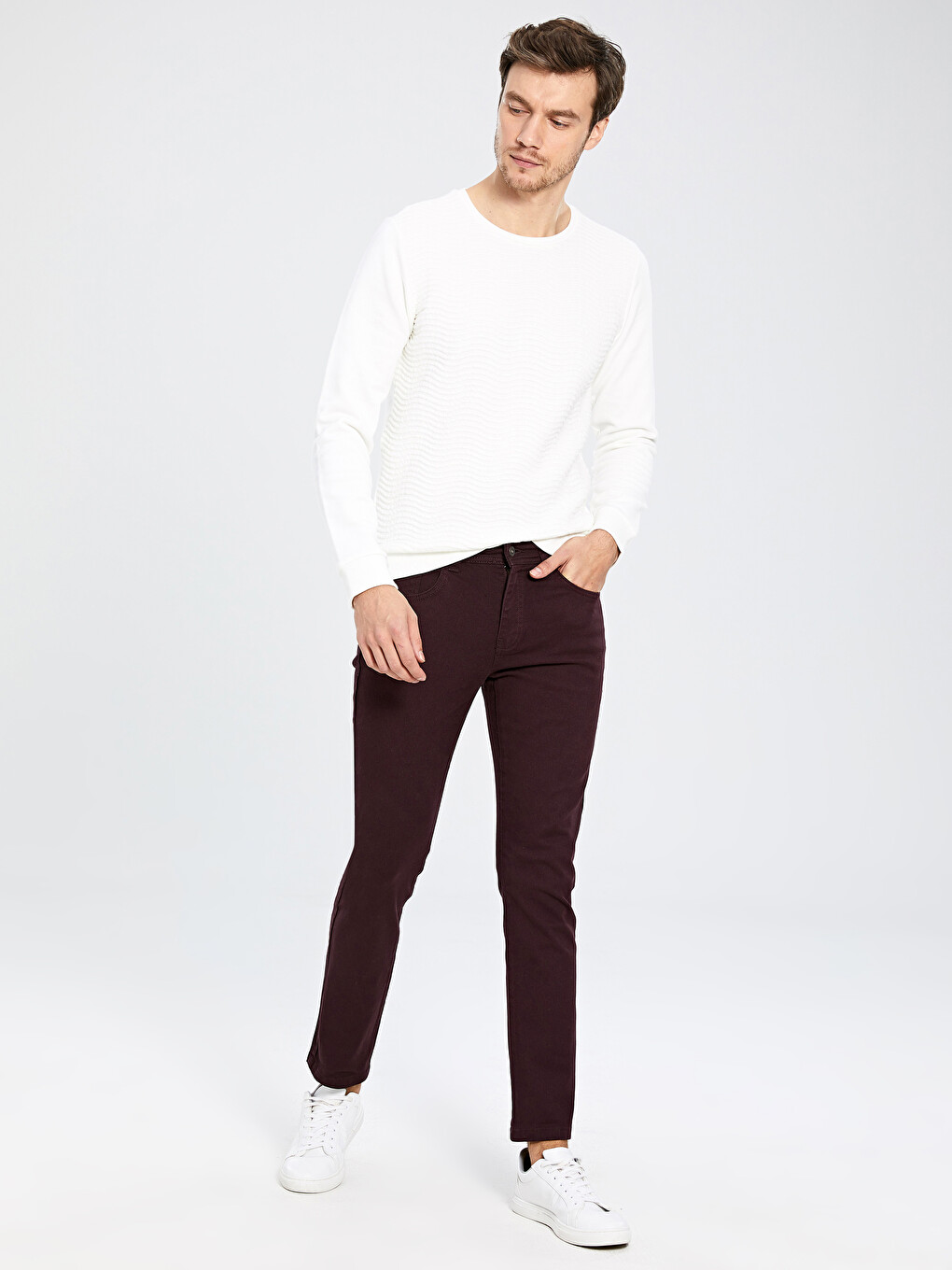 Mürdüm Dar Kalıp Gabardin Erkek Chino Pantolon-2