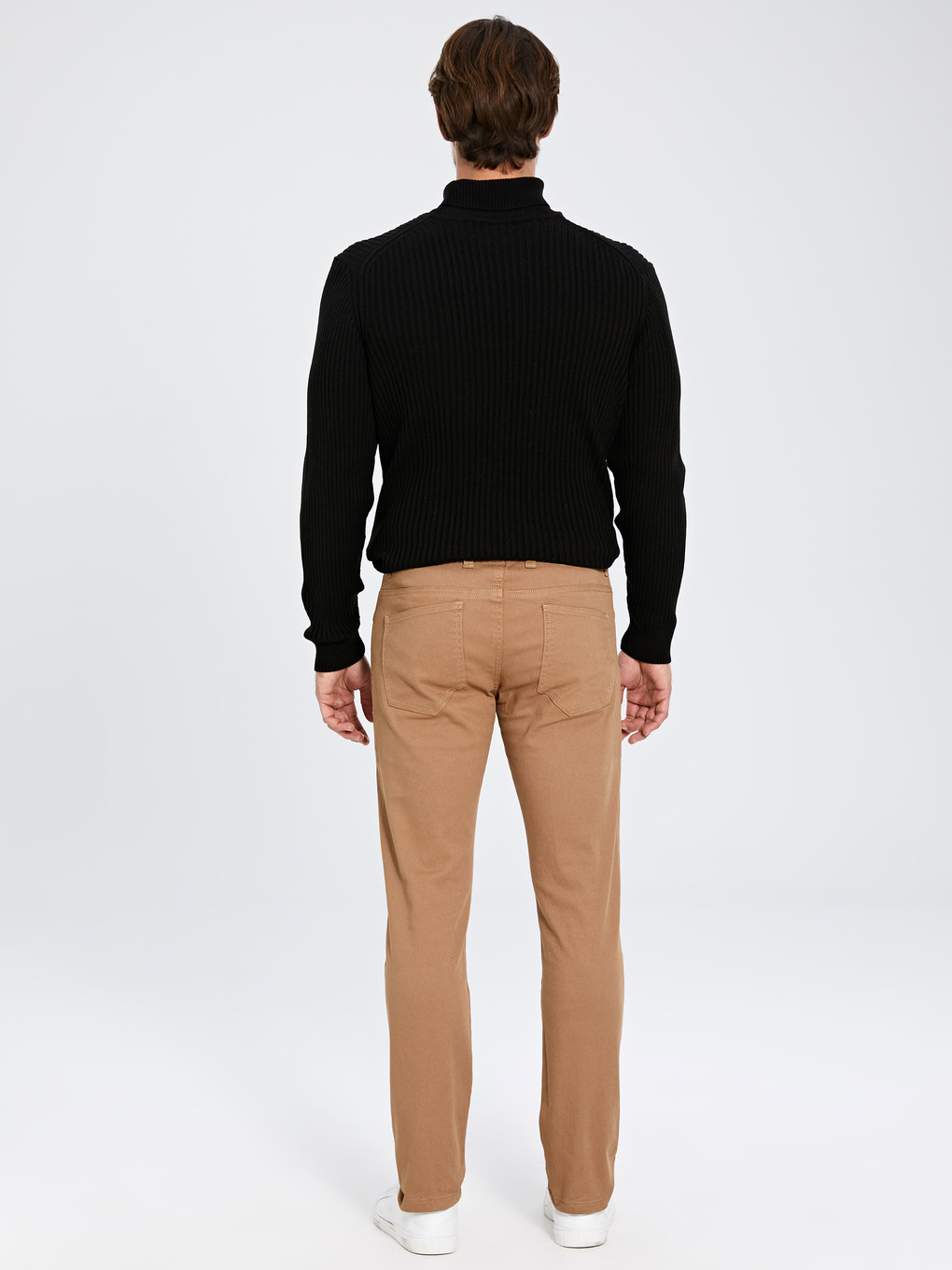 Kahverengi Dar Kalıp Gabardin Erkek Chino Pantolon-2