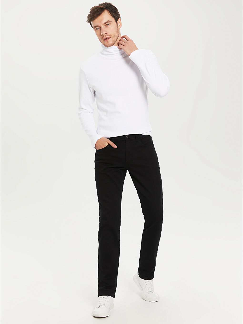 Siyah Dar Kalıp Gabardin Erkek Chino Pantolon