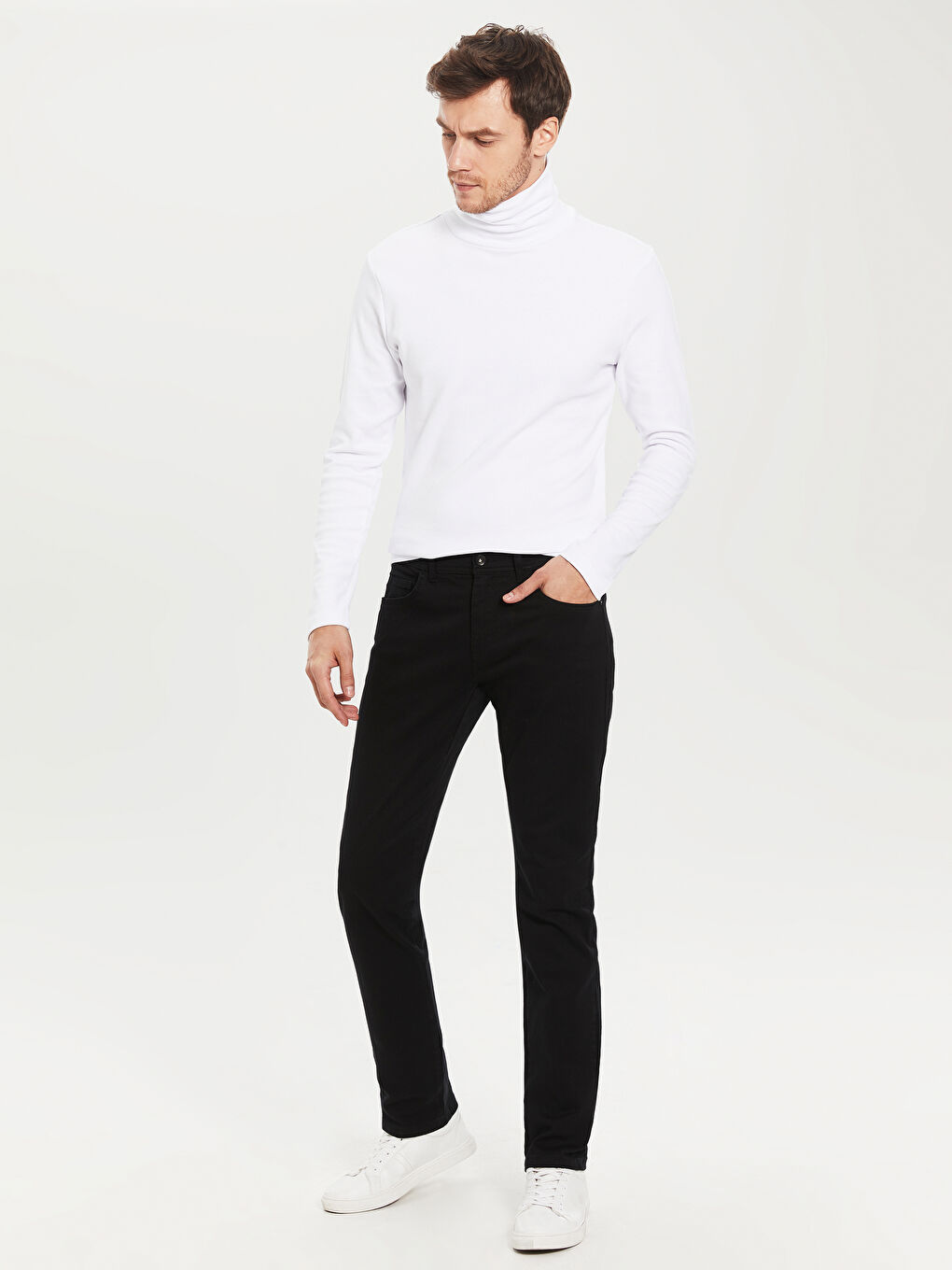 Siyah Dar Kalıp Gabardin Erkek Chino Pantolon-1