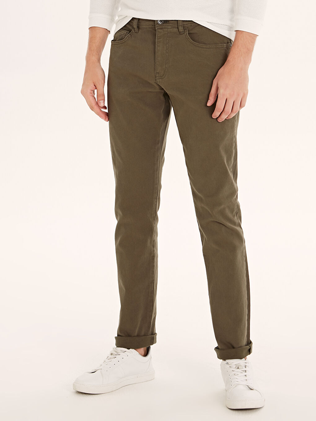 Haki Dar Kalıp Gabardin Erkek Chino Pantolon-1