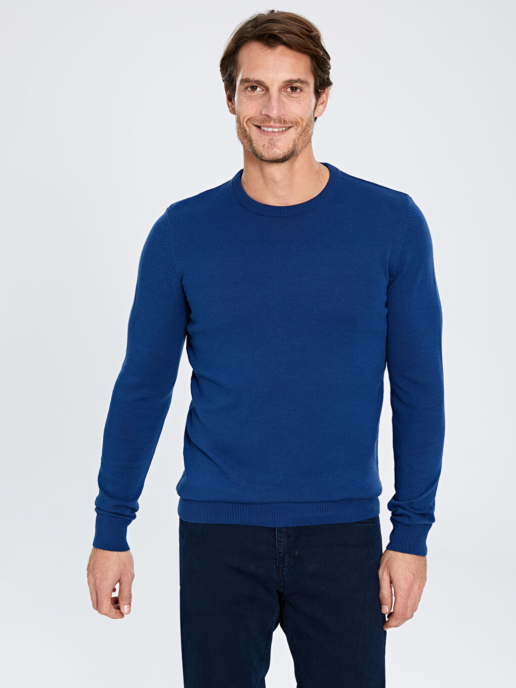 İndigo Bisiklet Yaka Erkek Triko Kazak