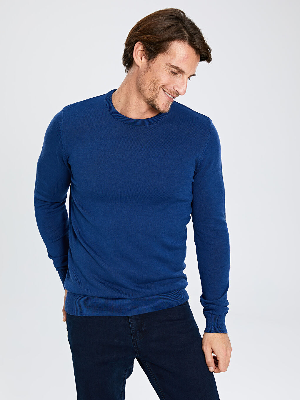 İndigo Bisiklet Yaka Erkek Triko Kazak-1