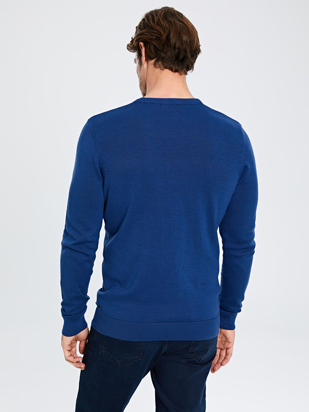 İndigo Bisiklet Yaka Erkek Triko Kazak-2