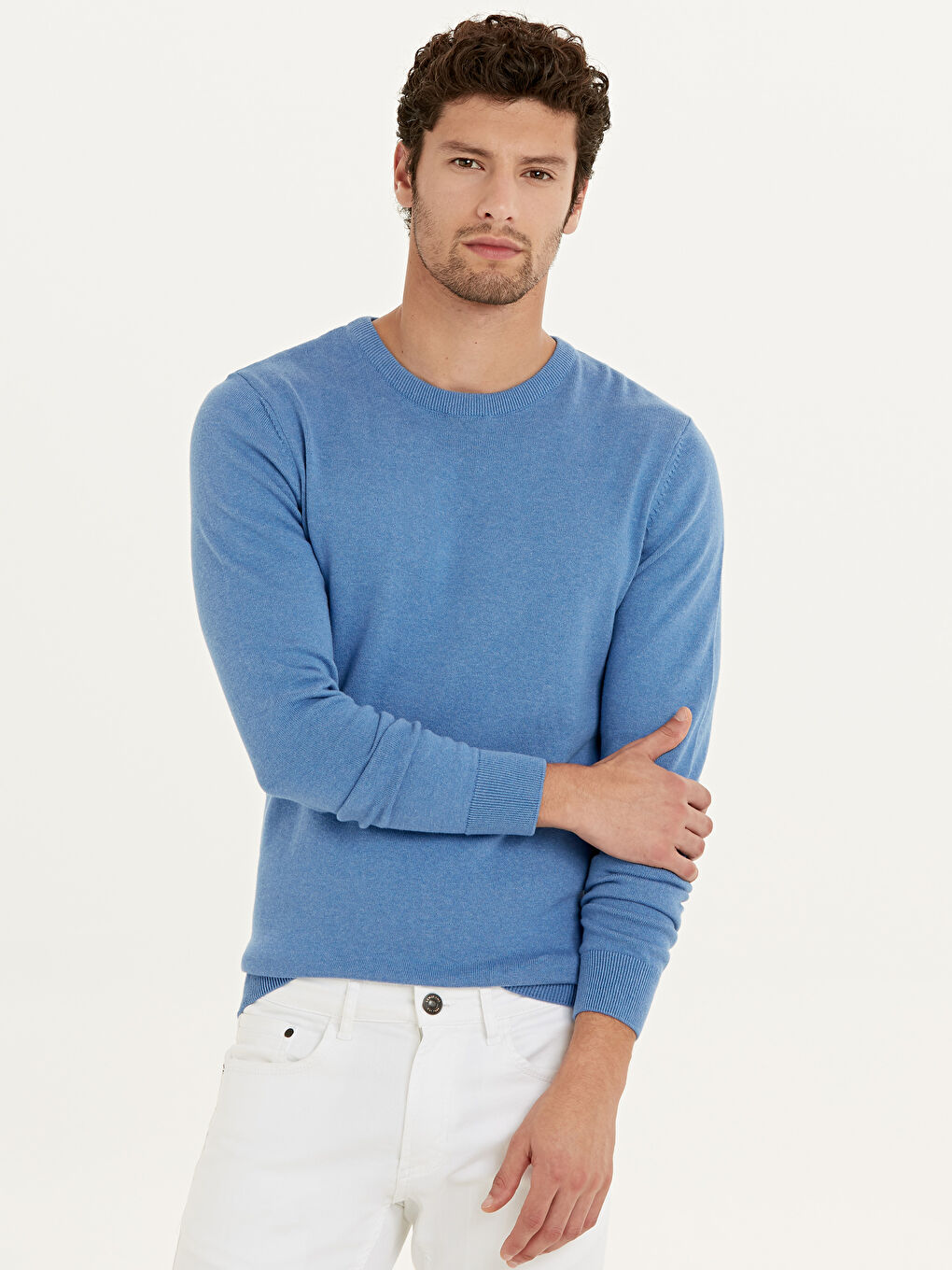 Mavi Bisiklet Yaka Erkek Triko Kazak