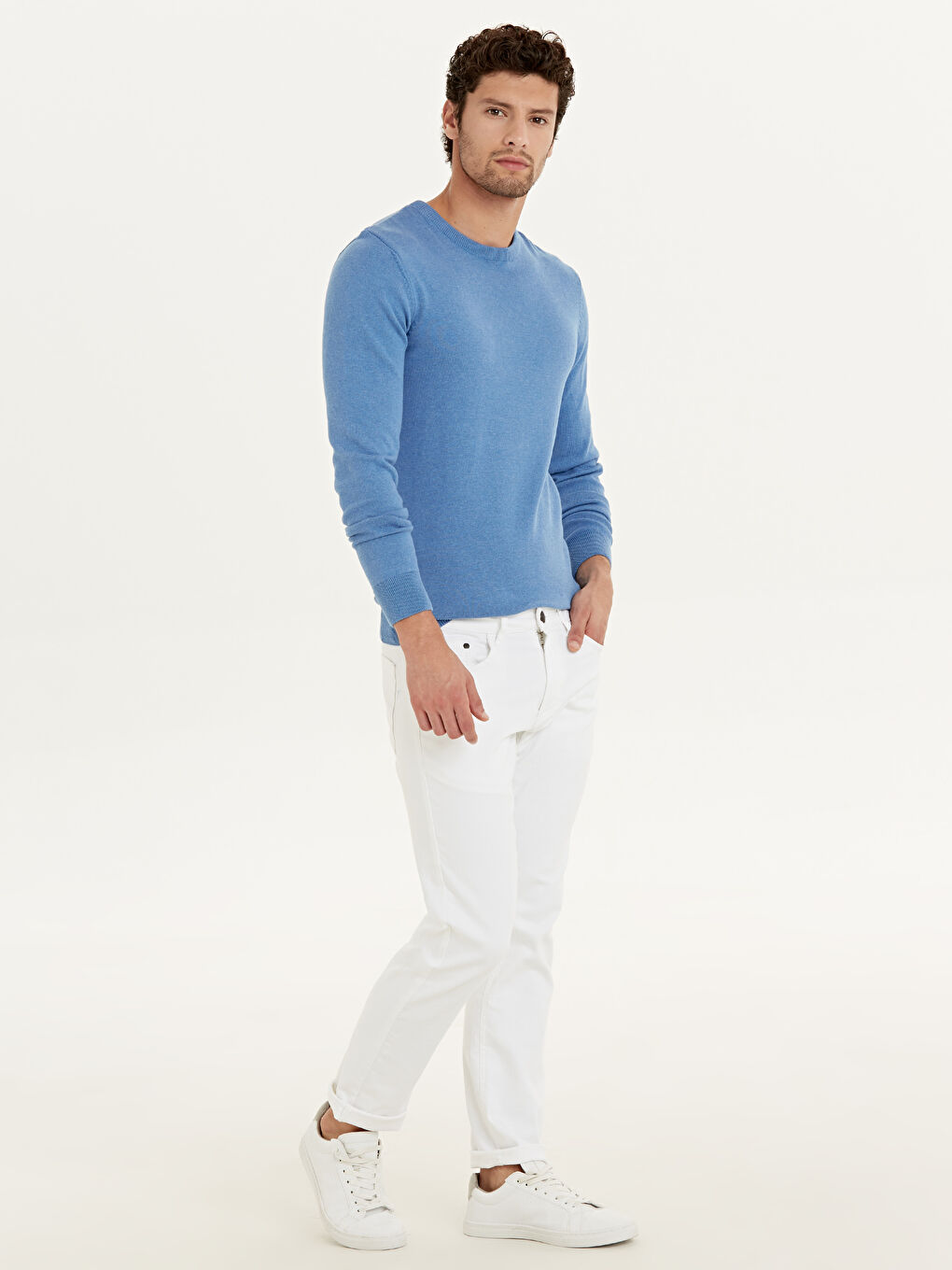 Mavi Bisiklet Yaka Erkek Triko Kazak-2