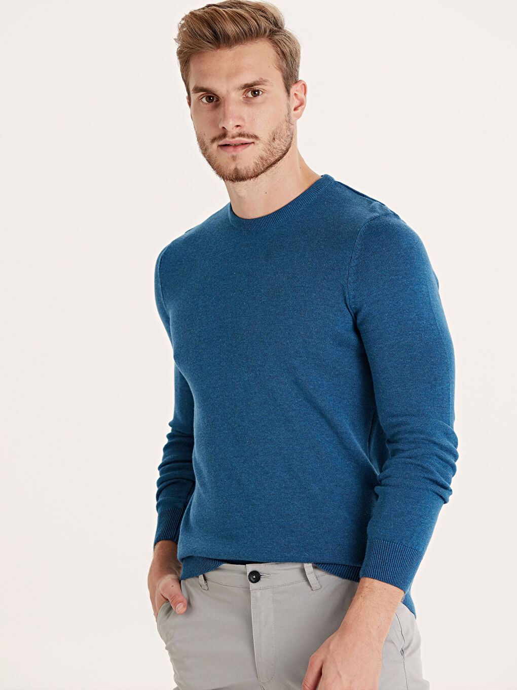 İndigo Bisiklet Yaka Erkek Triko Kazak