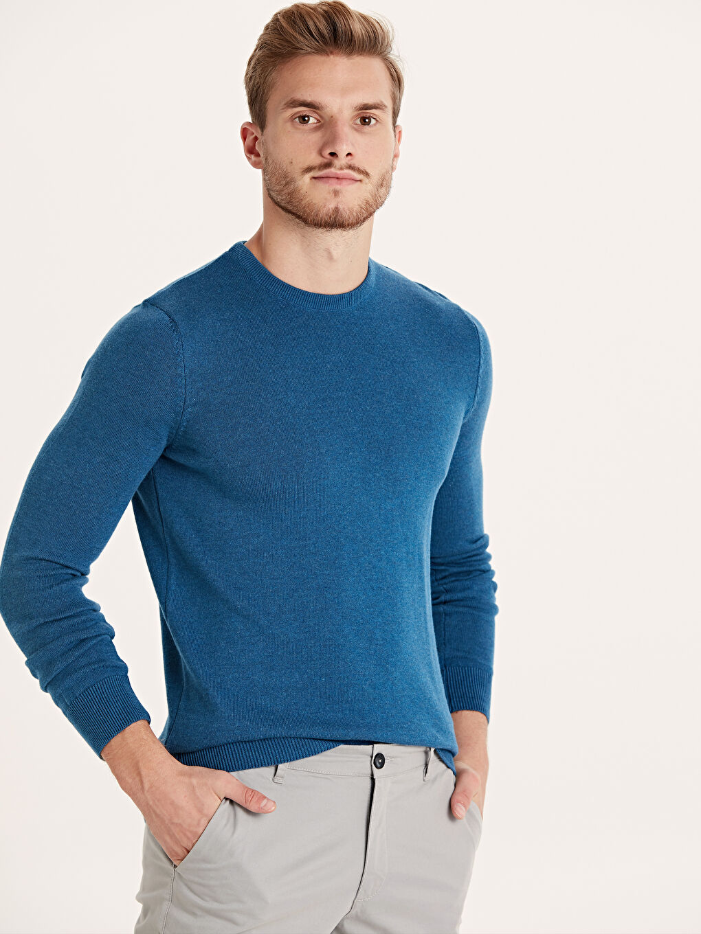 İndigo Bisiklet Yaka Erkek Triko Kazak-1