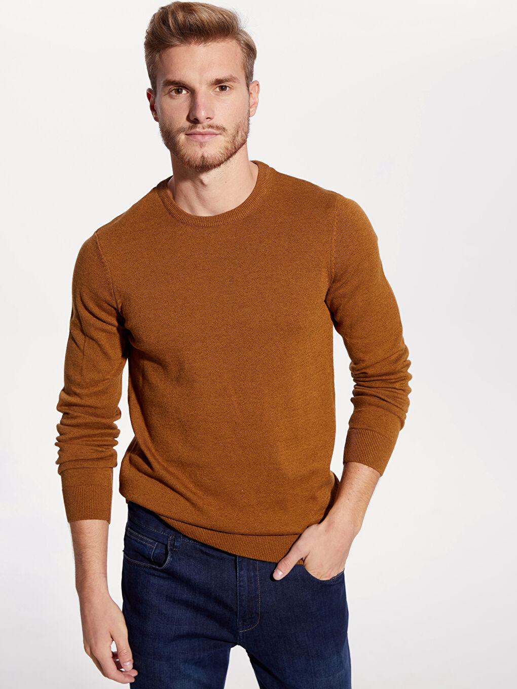 Sarı Bisiklet Yaka Erkek Triko Kazak-1