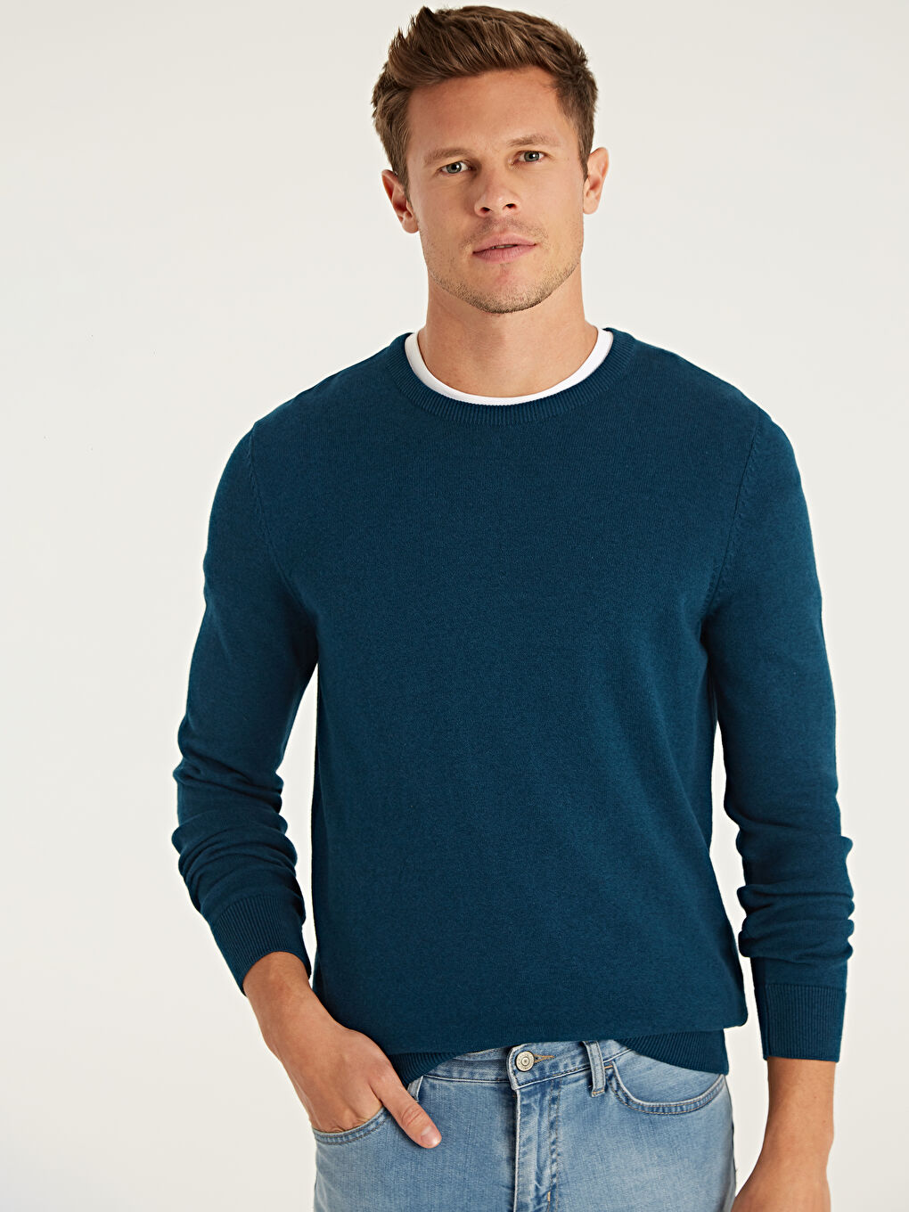 Petrol Bisiklet Yaka Erkek Triko Kazak-1