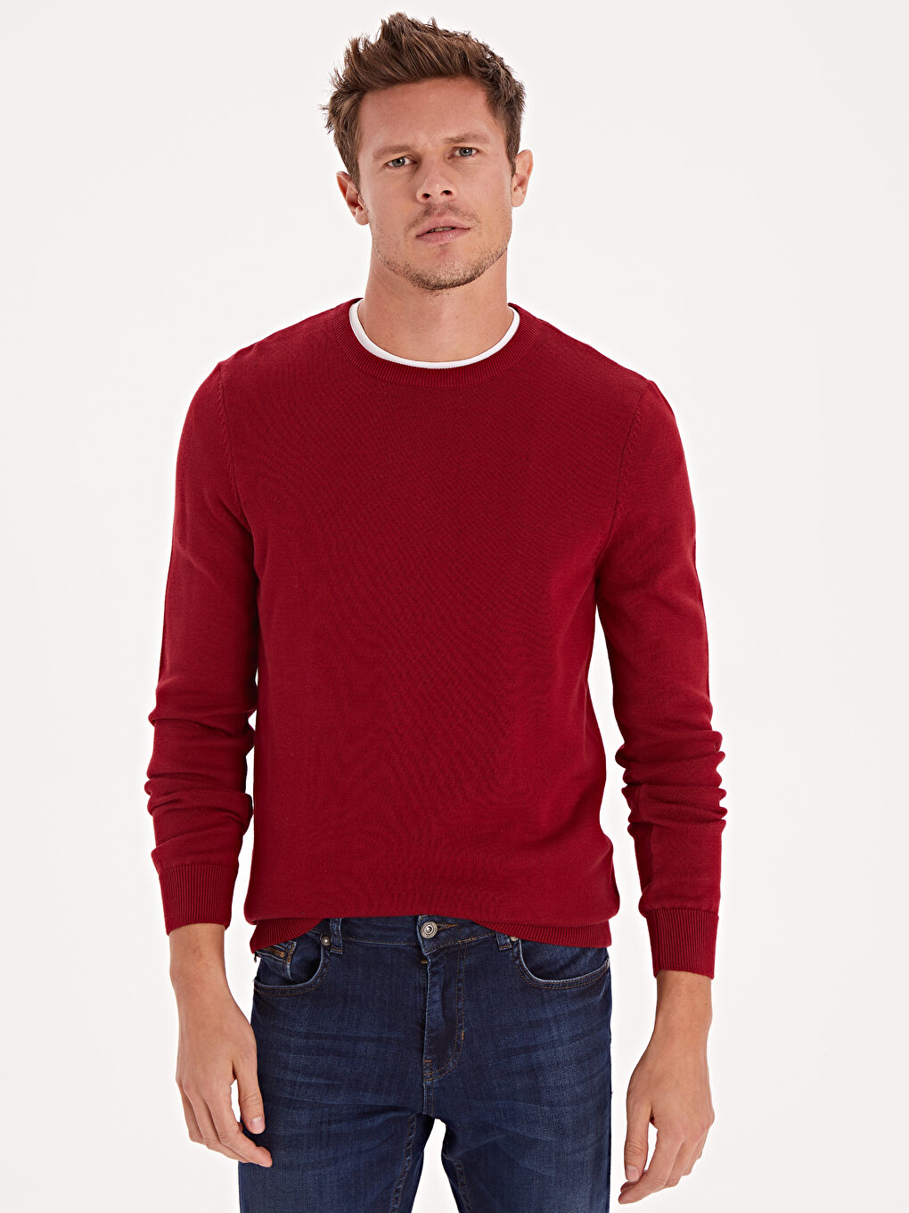 Bordo Bisiklet Yaka Erkek Triko Kazak