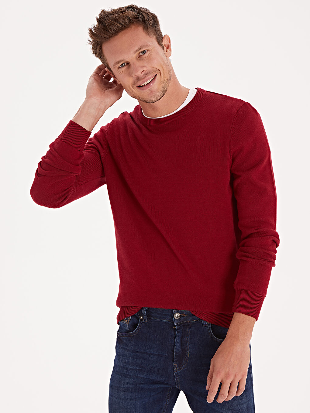 Bordo Bisiklet Yaka Erkek Triko Kazak-1